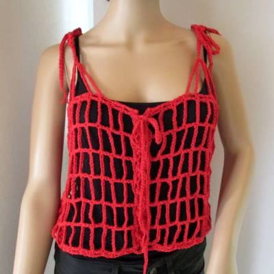 Legeres Netz-Top, Crop Top, Shirt, Häkel-Top, Top, Rot