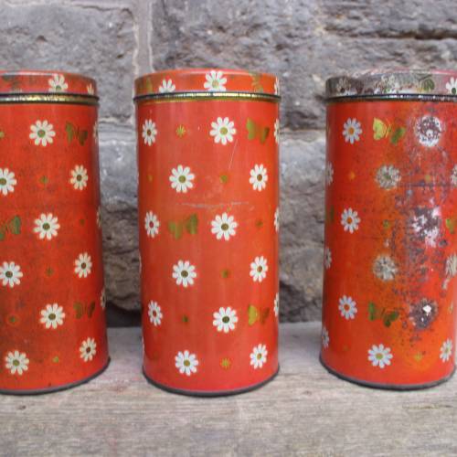3 tlg. Blechdosen Set Keksdosen Zwiebackdosen Blumendekor ARK Holland  Midcentury 50er 60er Jahre