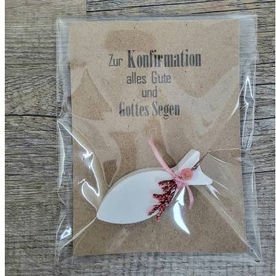 Konfirmation * Alles Gute * Gottes Segen * Karte mit Fisch * Keraflott * Rosa Trockenblumen