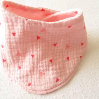 Halstuch Sabbertuch Spucktuch Dreieckstuch Wendehalstuch Musselin rosa mit Dreiecken