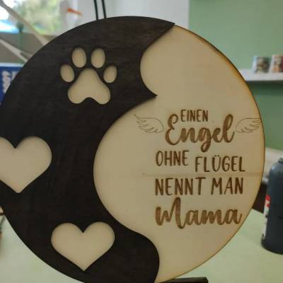 Holz Deko Aufsteller 27cm rund aus Holz mit Spruch in 3D