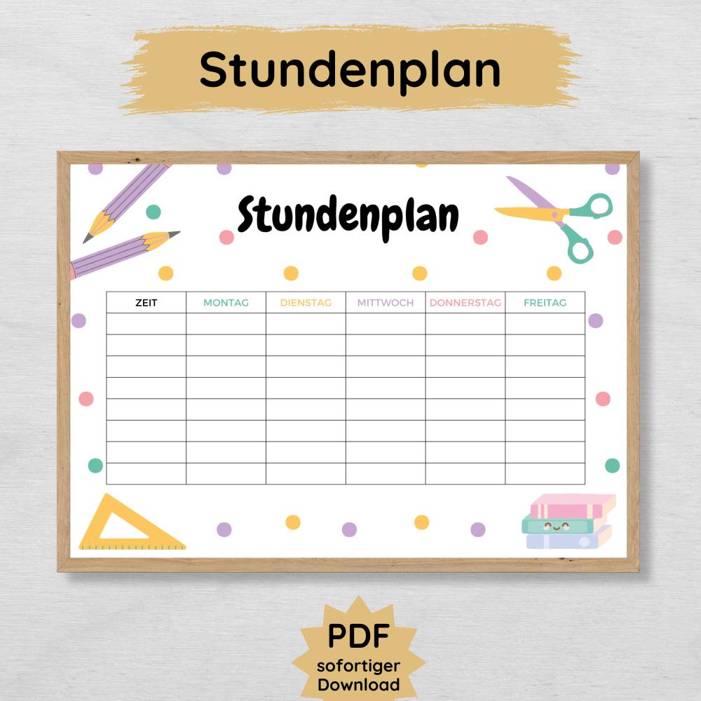 Stundenplan für Kinder zum Ausdrucken, Stundenpläne für Grundschulkinder Bild 1