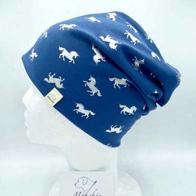 Beanie, KU 50 - 53 cm, Mütze, Wendebeanie, doppellagig, glitzer Einhorn