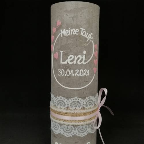 RUSTICA, VINTAGE-Look, SHABBY, Rustikal, Taufkerze, mit dem Vornamen, Mädchen, Junge, Kerze, Taufe, keine Folie, inkl Wa