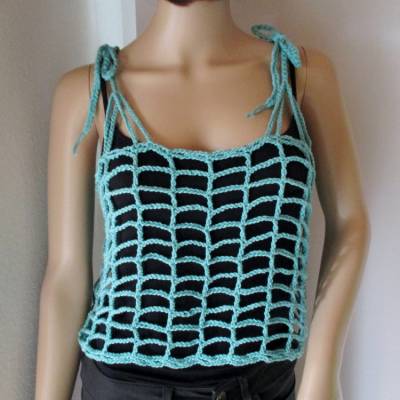 Legeres Netz-Top, Crop Top, Shirt, Häkel-Top, Top, Mint