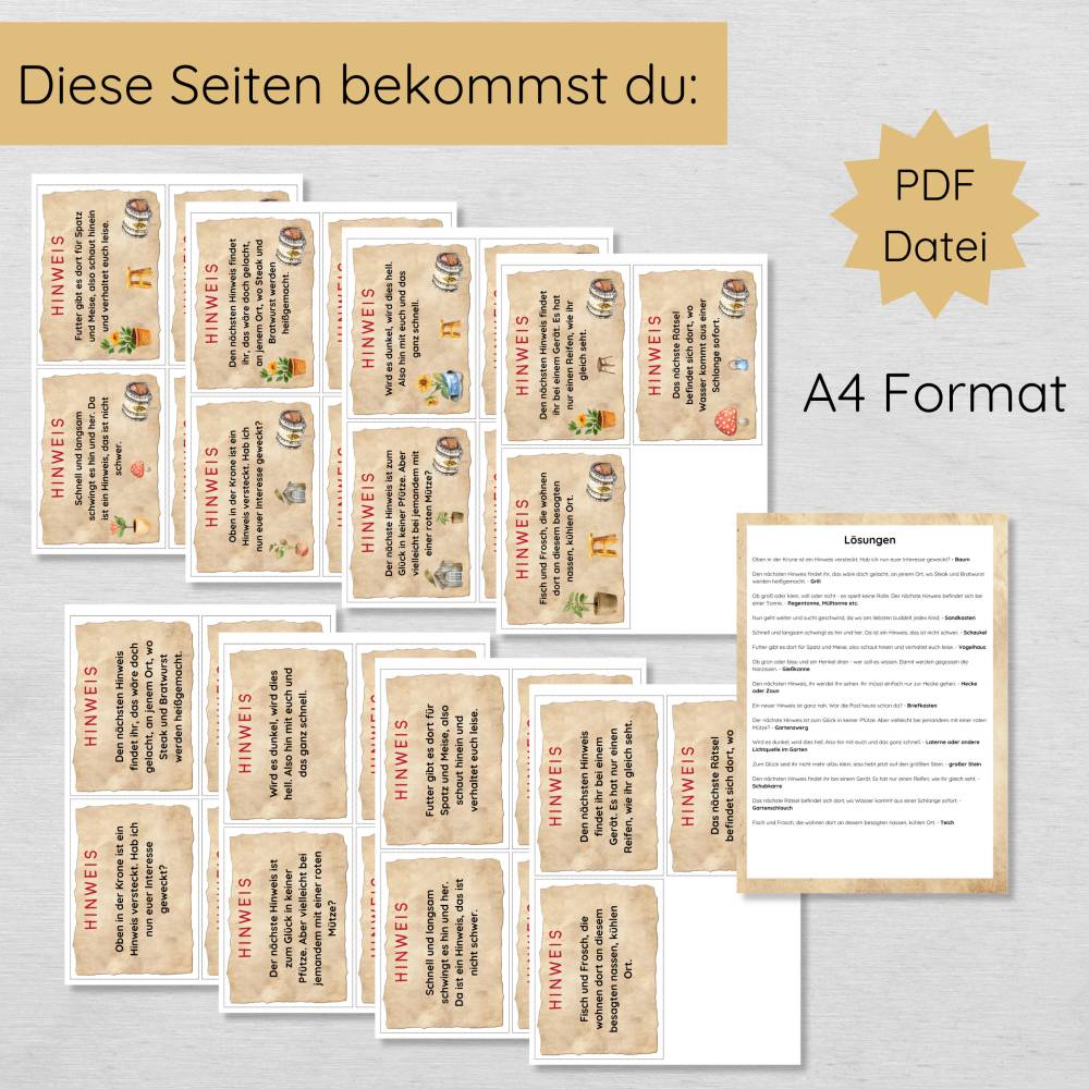 Outdoor Schnitzeljagd für Kinder ab 6 Jahren, Garten Schatzsuche mit 15 Hinweisen in Reimform Bild 2