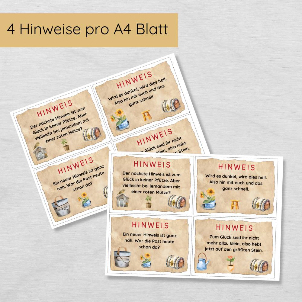 Outdoor Schnitzeljagd für Kinder ab 6 Jahren, Garten Schatzsuche mit 15 Hinweisen in Reimform Bild 3