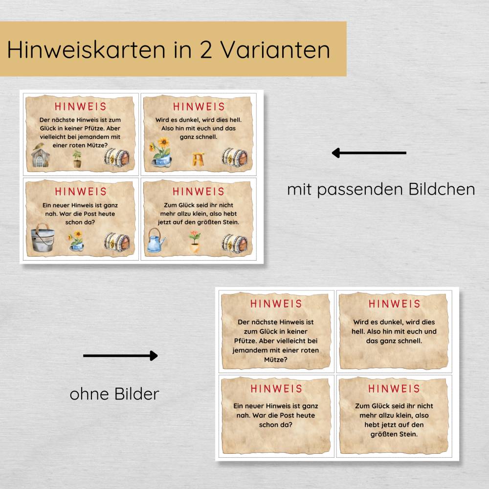 Outdoor Schnitzeljagd für Kinder ab 6 Jahren, Garten Schatzsuche mit 15 Hinweisen in Reimform Bild 4