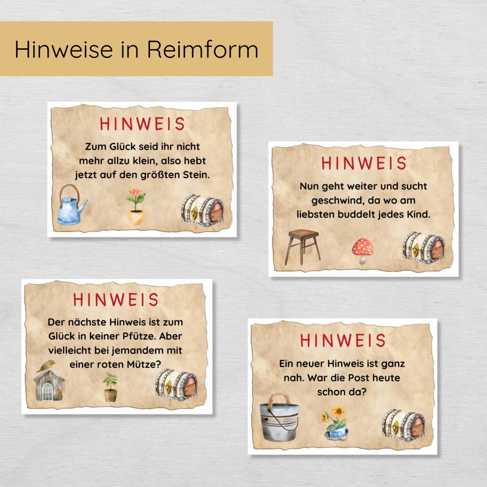 Outdoor Schnitzeljagd für Kinder ab 6 Jahren, Garten Schatzsuche mit 15 Hinweisen in Reimform Bild 5