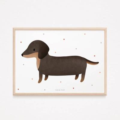 Poster Dackel Hund süßer Dackelprint - Kinderzimmer Kinderposter Babyzimmer Poster Dachshund Kinderzimmer - Geschenk Tie