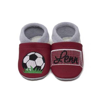 Krabbelschuhe mit Namen, Fußball, Lederpuschen personalisiert, Echtleder, Kindergartenschuhe personalisier