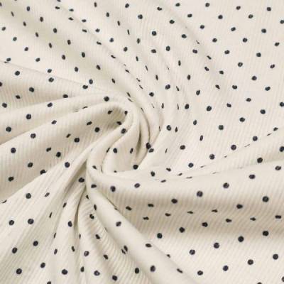 Baumwoll-Rippenjersey, weiß mit marine Pünktchen, 150 cm breit, Preis pro 0,5 lfdm