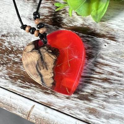 Rote Herz Harz Holz Halskette,Pusteblumen,Love ,Liebe, Geburtstagsgeschenk,Jahrestag,Hochzeitstag