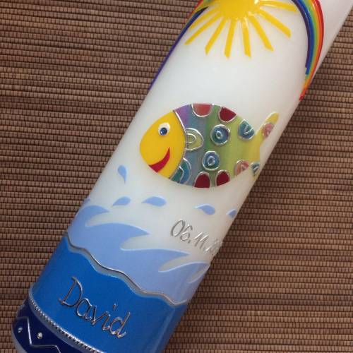 Taufkerze bunter Fisch