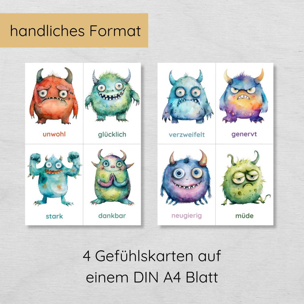 26 Monster Gefühlskarten für Kinder zum Ausdrucken, Emotionen lernen Bildkarten Bild 4