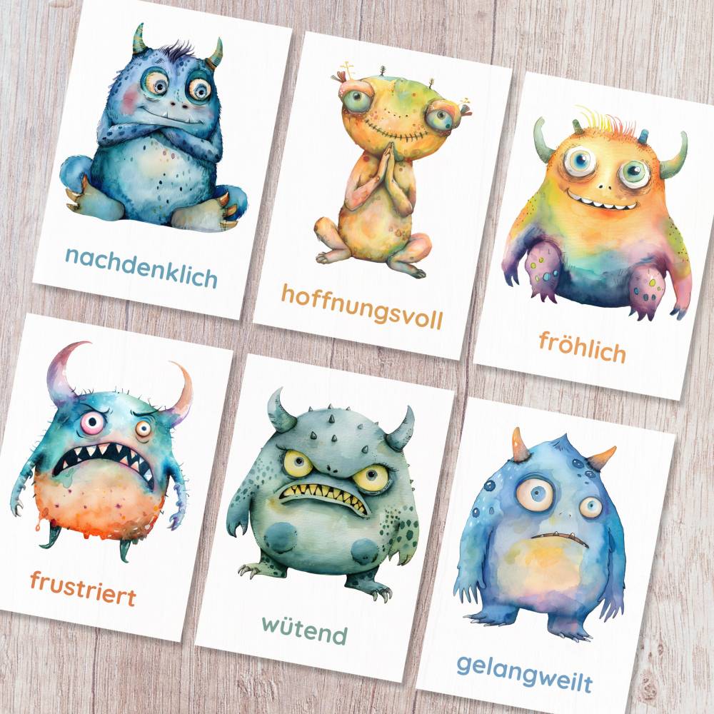 26 Monster Gefühlskarten für Kinder zum Ausdrucken, Emotionen lernen Bildkarten Bild 5