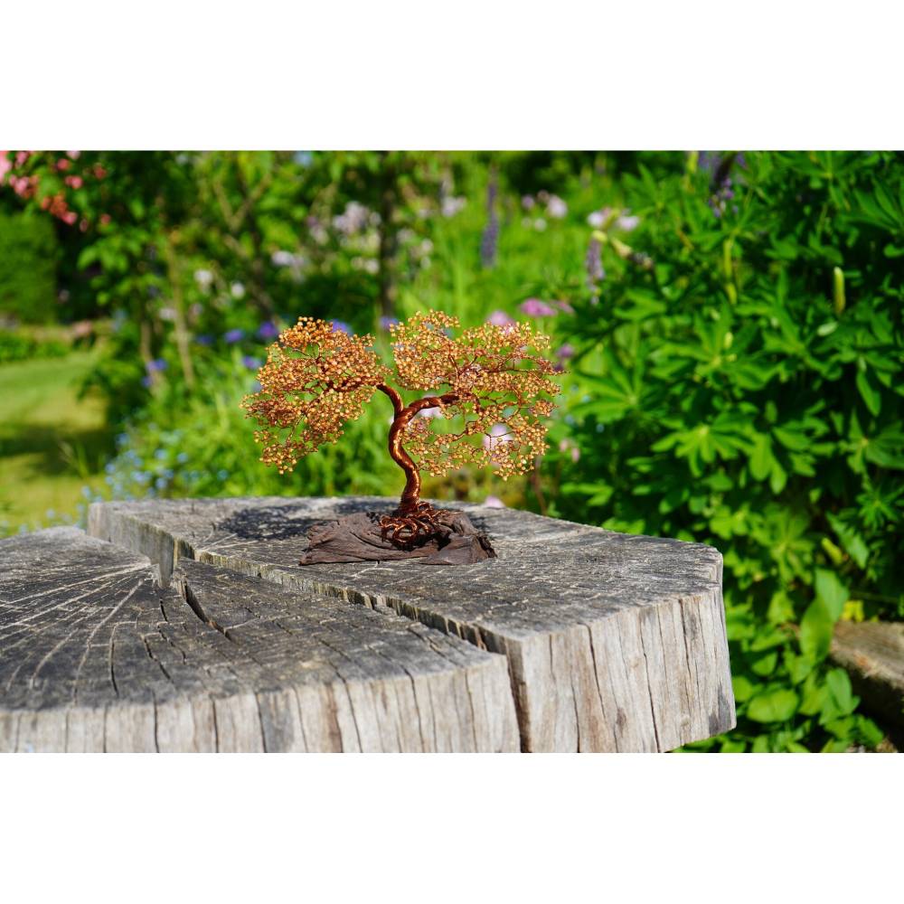 Drahtbaum, Deko Bonsai mit Blttern, Baum aus Draht auf Vollholz, Unikat  aus Holz und Draht, Dekoartikel Drahtbaum, Drah