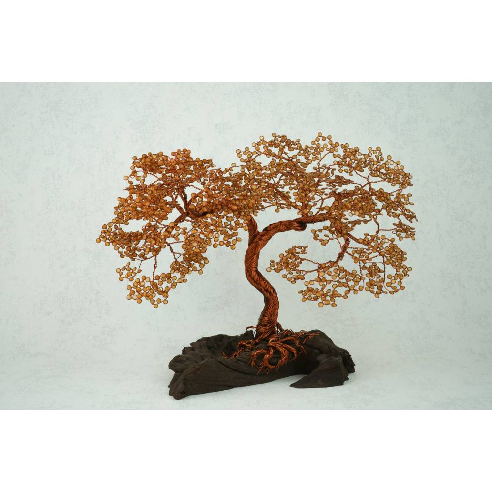 Drahtbaum, Deko Bonsai mit Blttern, Baum aus Draht auf Vollholz, Unikat  aus Holz und Draht, Dekoartikel Drahtbaum, Drah