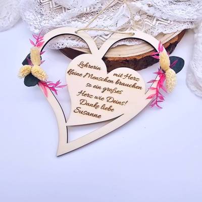 Abschiedsgeschenk Lehrerin | Trockenblumen Deko | Dankeschön Geschenk | Holzscheibe personalisiert | Türkranz 
