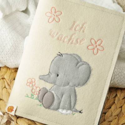 U-Heft-Hülle Elefant mit praktischen Fächern Filz creme