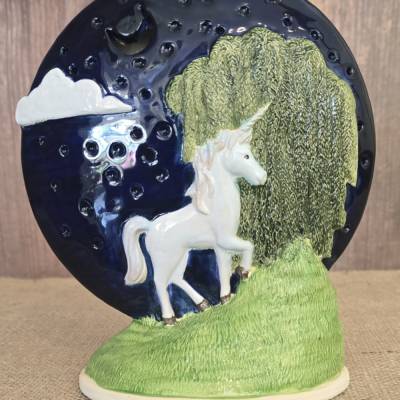 Keramik Figur - Einhorn - Schloß -  Keramik -