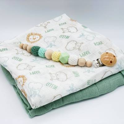 Schnullerkette Baby Geschenkidee Babybesuch Babyparty Geschenk Schwangerschaft Mädchen Babygirl Babyboy unisex grün