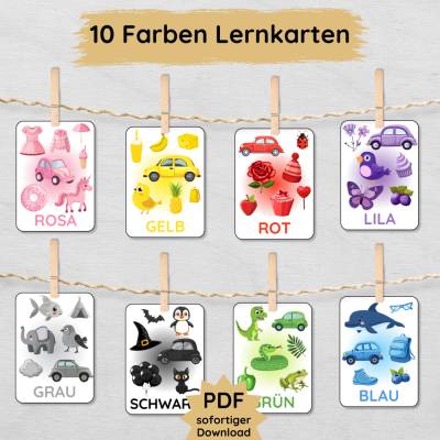 10 Farblernkarten für Kinder zum Ausdrucken, niedliche Lernkarten zum Farben lernen