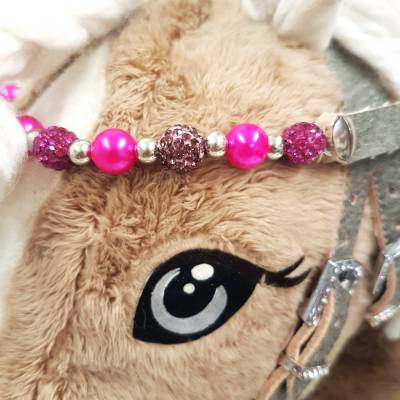 Stirnriemen Hobby Horse Glitzer pink und silber Stirnriemen für Zaumzeug Trense Hobby Horse
