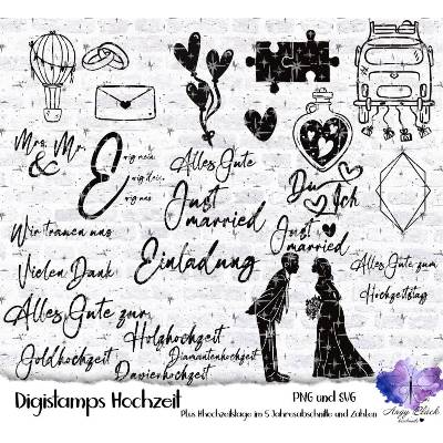 Digi- und Folienset Hochzeit hohe Qualität (300 DPI), PNG, SVG