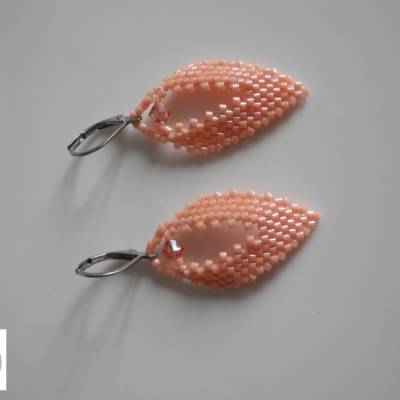 Ohrhänger Apricot peach kleines Blatt Peyote