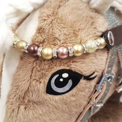 Stirnriemen Hobby Horse Glitzer gold braun Stirnriemen für Zaumzeug Trense