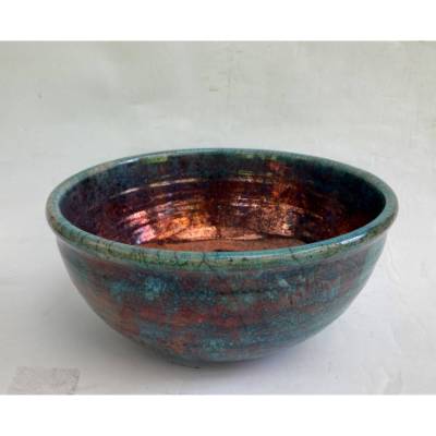 Waschbecken / Raku / Türkis-Kupfer / Antik  Ø 31 cm Höhe 13 cm