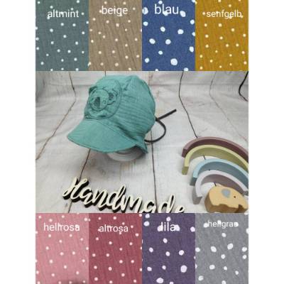 Sonnenhut Cappy mit Koala Stickerei – 8 Farben, 3 Größen, verstellbar, aus Musselin