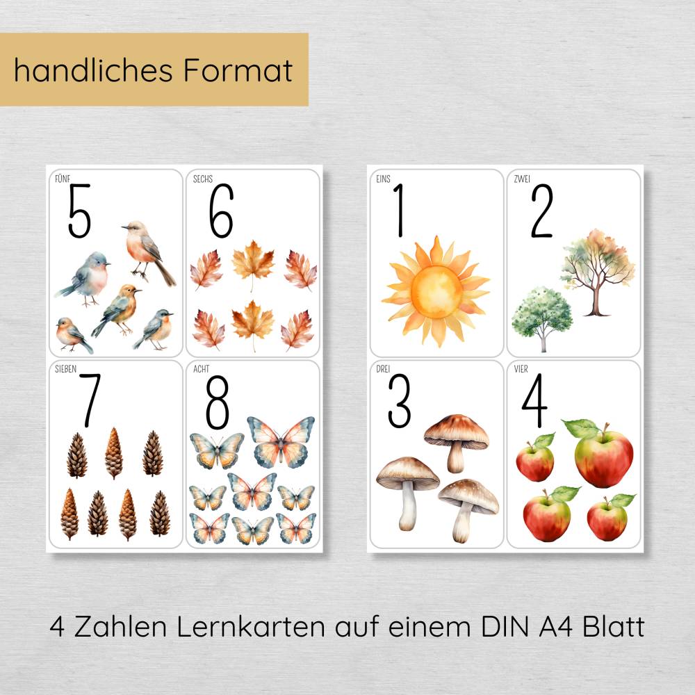 Natur Zahlenkarten 1-10 für Kinder zum Ausdrucken, Zahlen lernen