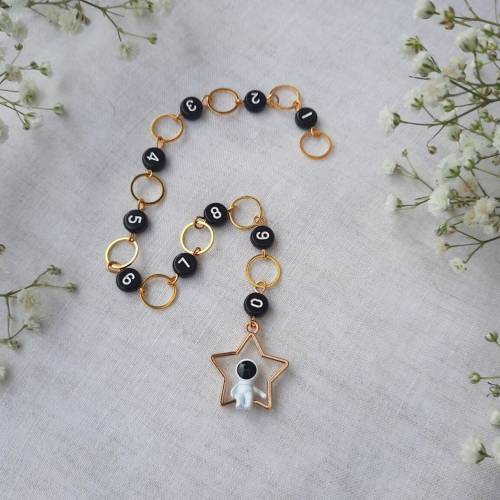 Reihenzähler Kette stricken, Maschenmarkierer Set Deutschland, Stern und Mond Astronaut Weltraum mit Natursteinperlen