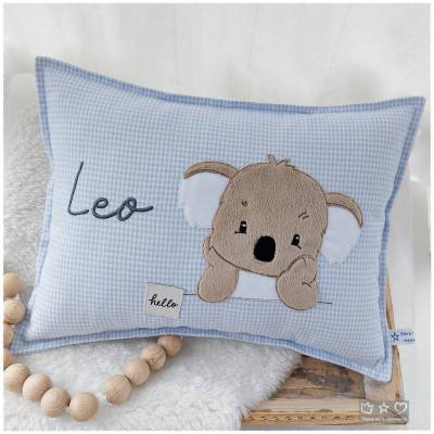 Namens-/Kuschelkissen 30cmx40cm hellblaukariert mit Koala, personalisierbar