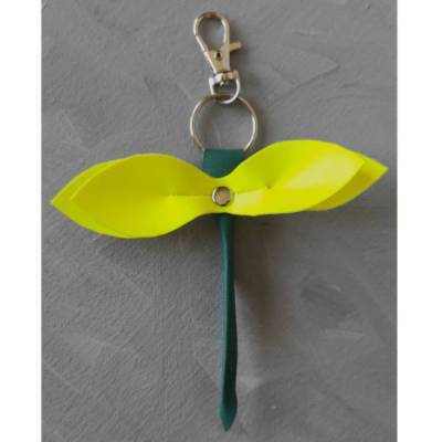 Libelle - Taschenbaumler, Schlüsselanhänger, Taschenanhänger aus Kunstleder in Neongelb und Grün