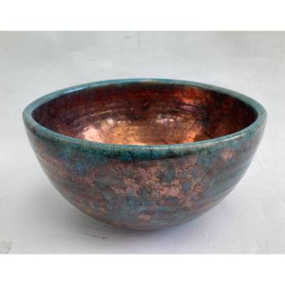 Waschbecken / Raku / Türkis-Kupfer / Antik  Ø 27/25 cm Höhe 13 cm
