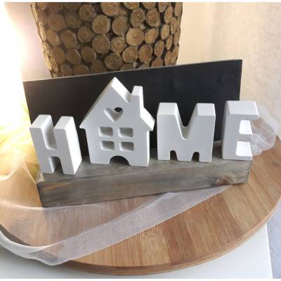 Buchstaben Deko Schriftzug Home |  Betondeko Zuhause | Geschenk zum Einzug | Beton Buchstaben auf Holzsockel | Vintage 