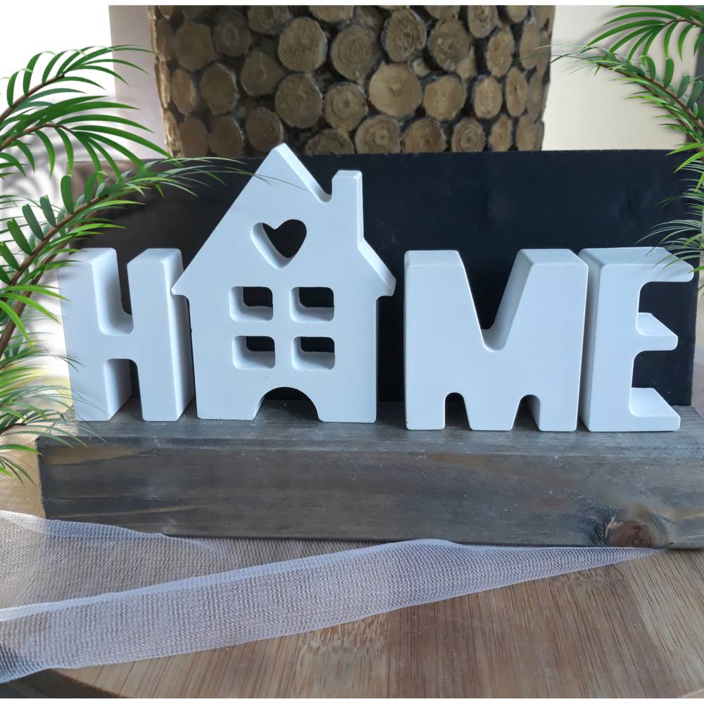 Buchstaben Deko Schriftzug Home | Betondeko Zuhause | Geschenk zum Einzug |  Beton Buchstaben auf Holzsockel | Vintage