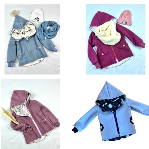 Walkjacke mit Reißverschluss, frei wählbare Farbkombination, Winterjacke aus 100% Schurwolle