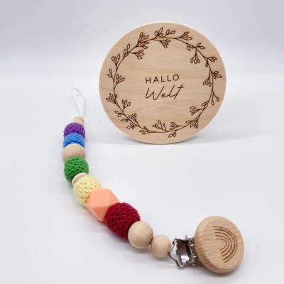 Schnullerkette Baby Geschenkidee Babybesuch Babyparty Geschenk Schwangerschaft Mädchen unisex Regenbogen