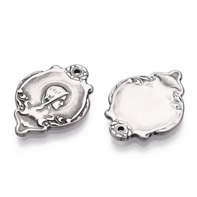 massiver Edelstahl Anhänger, Nostalgie, Frauenkopf