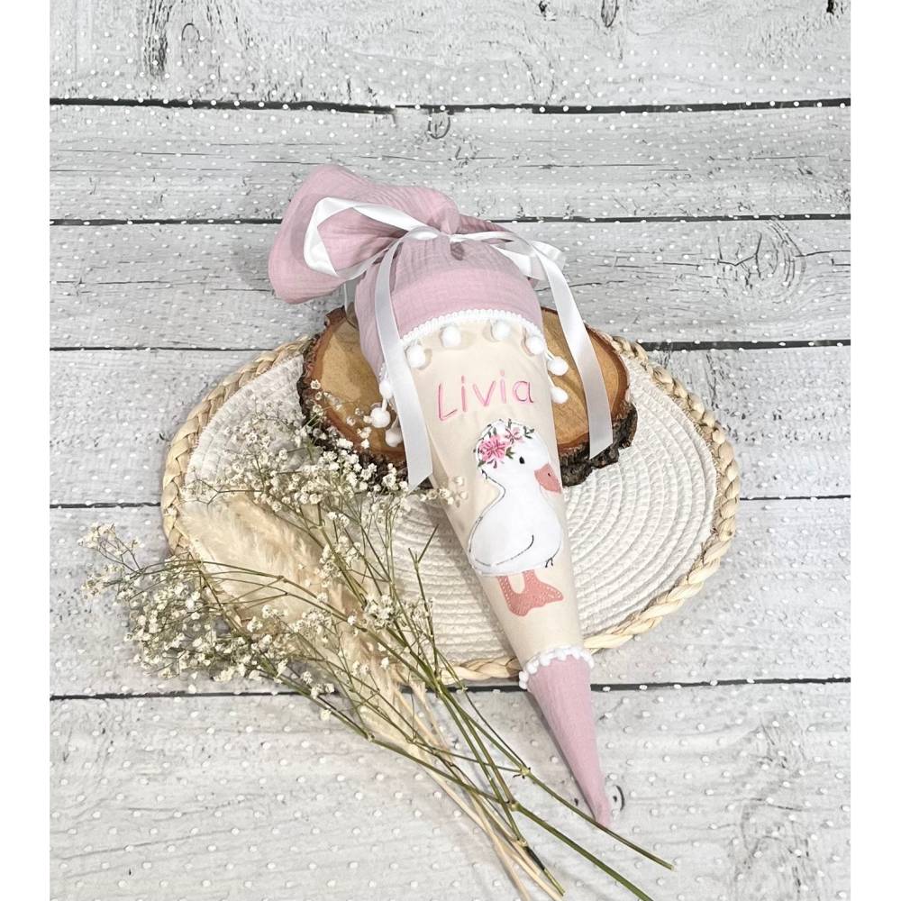 Mädchen Schultüte Geschwistertüte Ente Liese aus Stoff / Musselinstoff 35 cm Bild 1