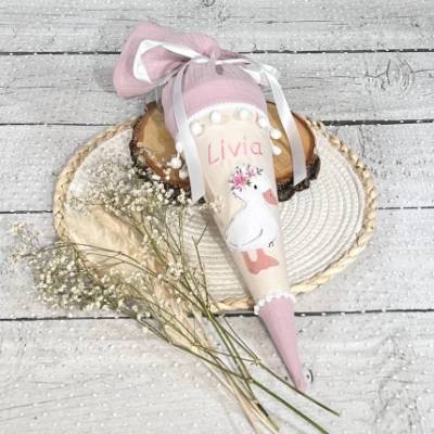 Mädchen Schultüte Geschwistertüte Ente Liese aus Stoff / Musselinstoff 35 cm