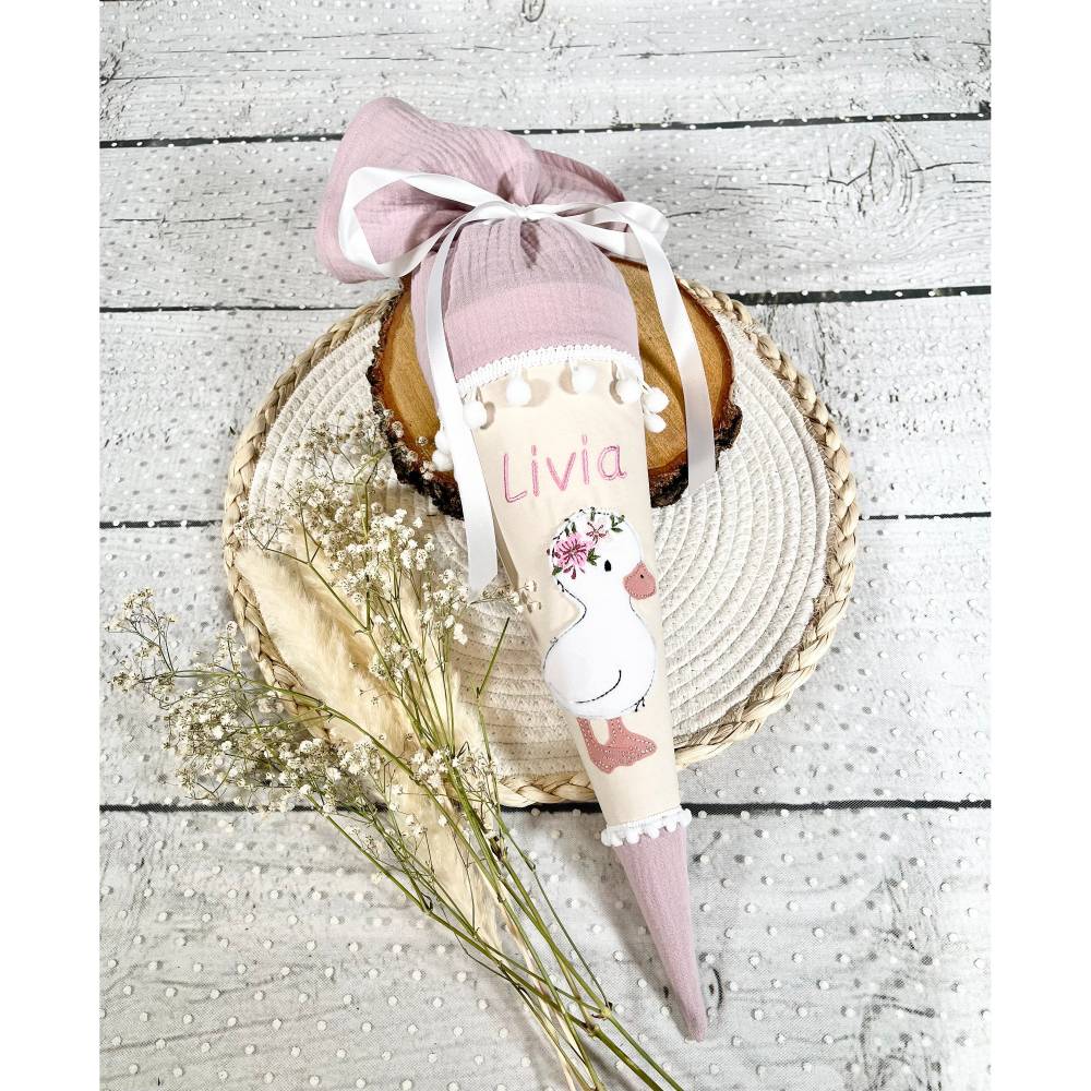 Mädchen Schultüte Geschwistertüte Ente Liese aus Stoff / Musselinstoff 35 cm Bild 2