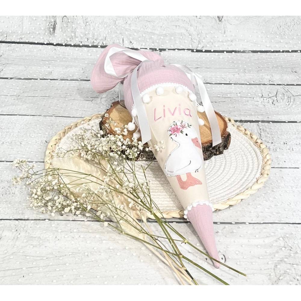 Mädchen Schultüte Geschwistertüte Ente Liese aus Stoff / Musselinstoff 35 cm Bild 3