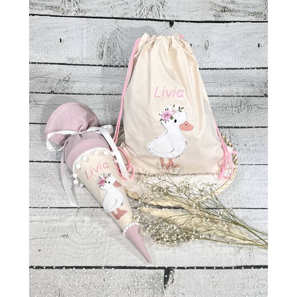 Mädchen Schultüte Geschwistertüte Ente Liese aus Stoff / Musselinstoff 35 cm Bild 8