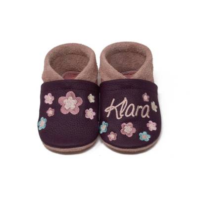Krabbelschuhe mit Namen, Blumen , Lederpuschen personalisiert, Echtleder, Kindergartenschuhe personalisiert