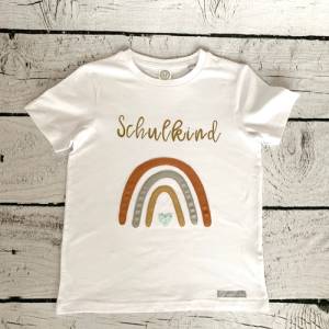 Mädchen T-Shirt Schulkind mit Regenbogen aus Kunstleder
